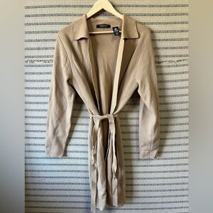 Vintage Tan 100% Wool Parisian Longline Collared Cardigan with Belt